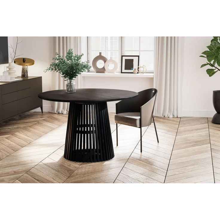 FINEBUY Esstisch FB98620 (120x120x77 cm Mango Massivholz Schwarz Rund), Esszimmertisch Klein, Holztisch Esszimmer Modern – Bild 2