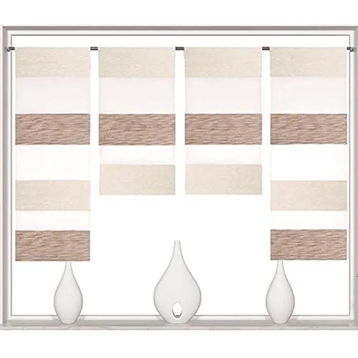 Clever-Kauf-24 Scheibengardine 4-teiliges Mini-Flächenvorhang-Set in beige weiß 2291-13, Stangendurchzug, halbtransparent, Store
