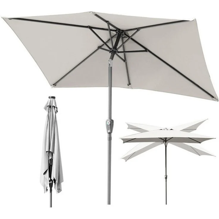 Clanmacy Sonnenschirm Sonnenschirm 140x210 cm knickbar Balkonschirm Gartenschirm UV50+ Beige, LxB: 210x140 cm, Stabiler knickbar/für Garten, Balkon, Terasse/Sonnenschutz – Bild 4