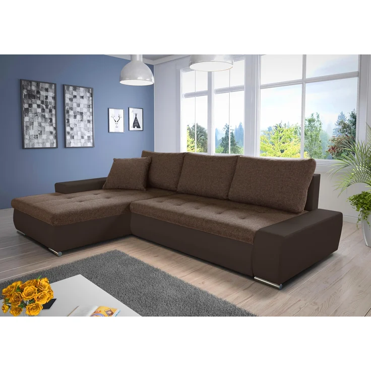 Ecksofa mit Schlaffunktion Faris - Couch mit Bettkasten, Big Sofa, Sofagarnitur, Couchgarniitur, Polsterecke (Braun + Braun (Madryt 128 + Inari 24), Ecksofa Links) – Bild 1