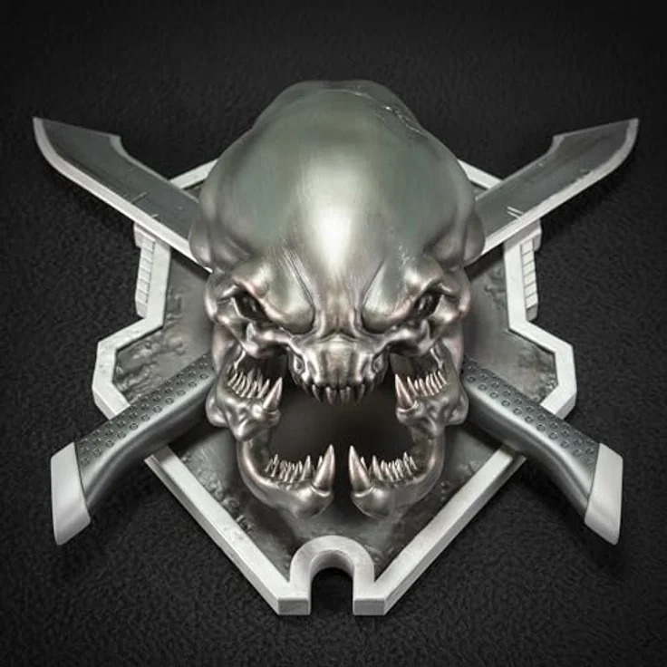 Dark Horse Halo Legendary Icon Skulptur, Grunt Sized Edition mit Elite-Schädel auf gekreuzten Kampfmessern, rotguss-grau, 25,4 cm hoch – Bild 5