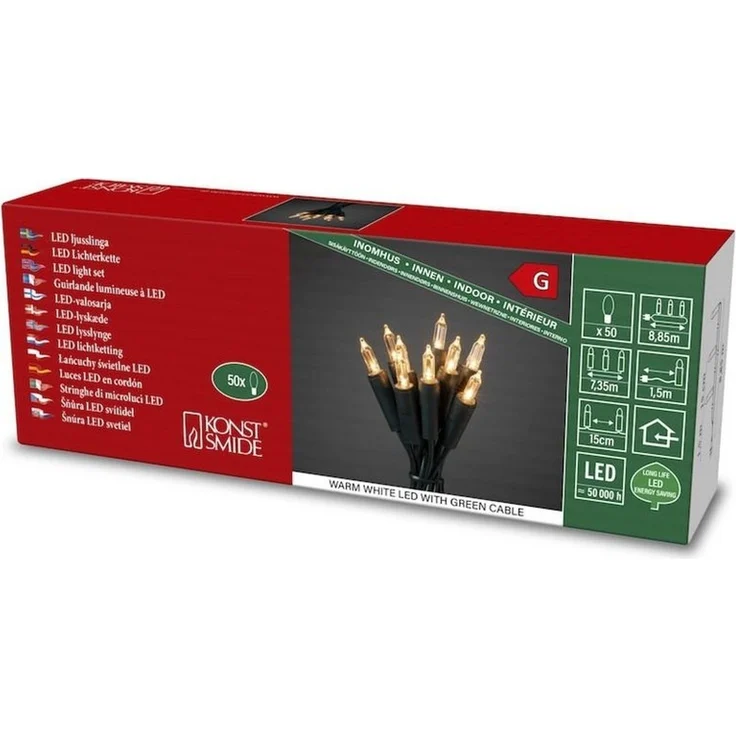 KONSTSMIDE No. 6303-100 LED Minilichterkette 50 warmweiße Dioden grünes Kabel – Bild 1