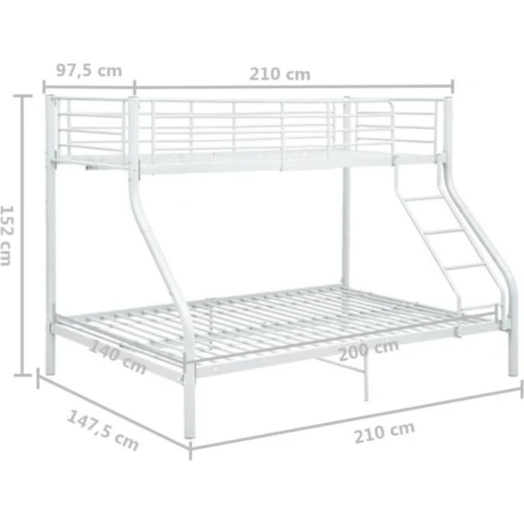 vidaXL Etagenbettgestell Weiß Metall 140x200 cm/90x200 cm 287903 – Bild 6