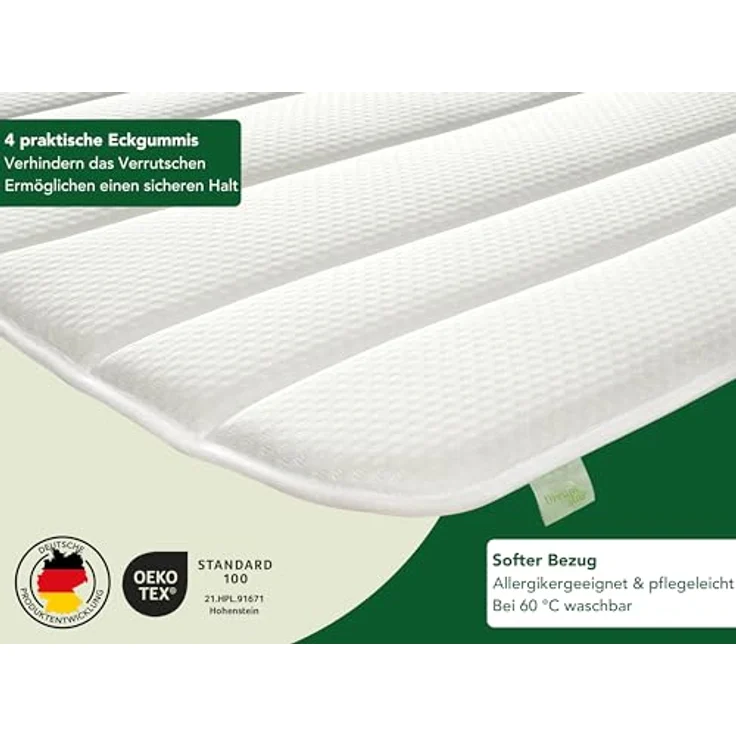 Dreamstar Topper, dünne Matratzenauflage zur Verbesserung des Schlafkomforts, 2 cm Kaltschaum, rutschfest, waschbar, für Matratzen und Boxspringbetten – Bild 5