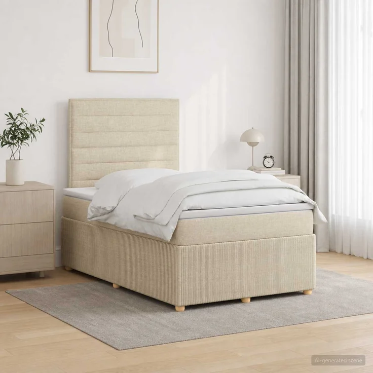 vidaXL Boxspringbett mit Matratze Creme 120 x 200 cm Stoff 3454366 – Bild 1