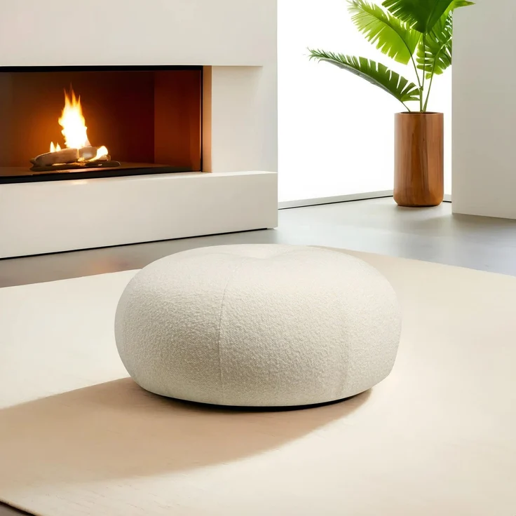 Hanah Home 'Tina - Bouclet White' Pouffe, Bouclet Weiß, 55 x 35 x 55 cm – Bild 2