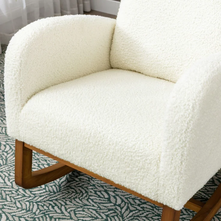 Mid-Century Schaukelstuhl Weiß aus Teddy, hohe Rückenlehne, 69x94x101 cm – Bild 7