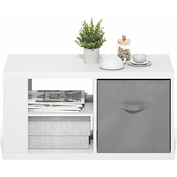 Furinno Viola Couchtisch, Beistelltisch mit offenen Regalen und Aufbewahrungsbox, Weiß/Hellgrau – Bild 7