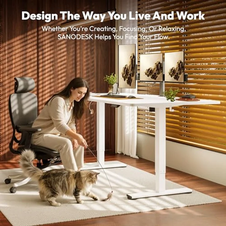 SANODESK Elektrisch Höhenverstellbarer Schreibtisch 180x80 cm – Ergonomischer Steh-Sitz Tisch mit Memory-Funktion für Homeoffice und Heimbüro,weiß, Computertisch, Standing Desk – Bild 3