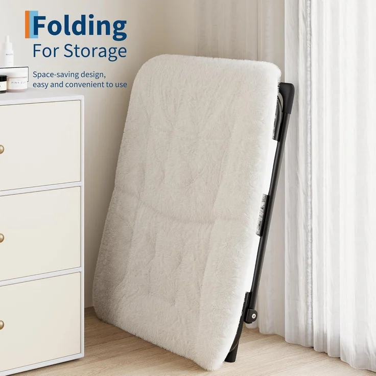 Sessel Klappbar Fußhocker Lesesessel Wohnzimmer Jugendliche Beige – Bild 6