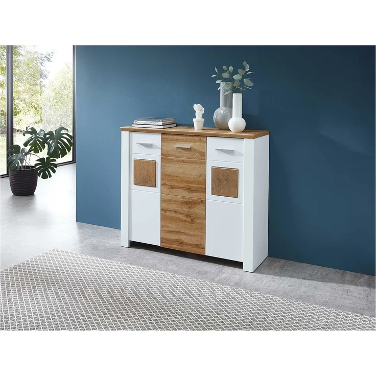 Kommode vito Materio, Holzwerkstoff, Kunststoff, Weiß, Holzfarben, 122 x 105 x 39 cm – Bild 4