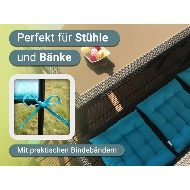 ZOLLNER Stuhlkissen, 40 x 40 x 3 cm, mit Bindebänder, für Indoor und Outdoor – Bild 2