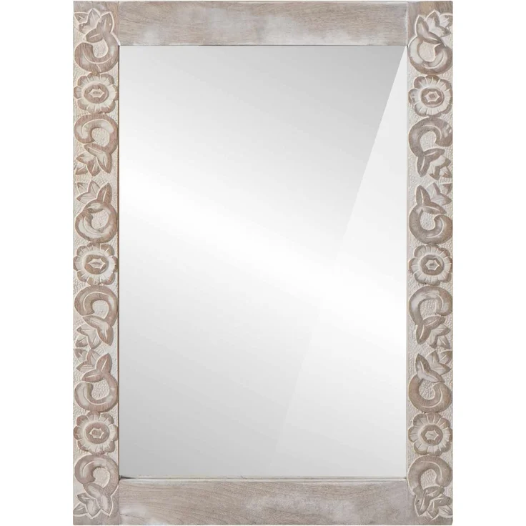 Wandspiegel Rechtwinklig Weiß 70 x 50 cm Massivholz Mango – Bild 2