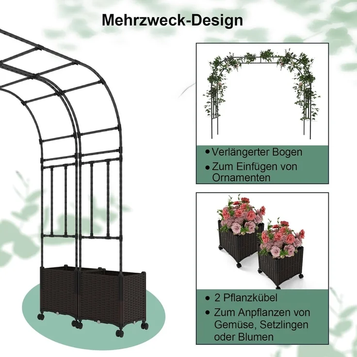 Gartenbogen Spalier mit 2 Pflanzkästen Outdoor Pergola Rankbogen Metall Deko Bogen – Bild 3