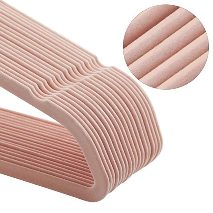 SONGMICS Kleiderbügel Samt, 50er Set, Jackenbügel, 41,5 cm breit, Anzugbügel, dünn, gut belastbar, um 360° drehbarer Haken, für Mäntel, Hemden und Anzüge, Rosa-Silber CRF026P03 – Bild 7