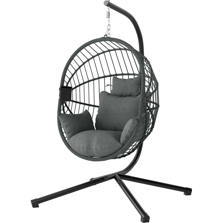 Outdoor Hängesessel Hängesessel, inkl. Polster, Egg-Chair, 120 cm x 106 cm x 188 cm, Grau--Grau--188x106x120cm--YOUDENOVA – Bild 2