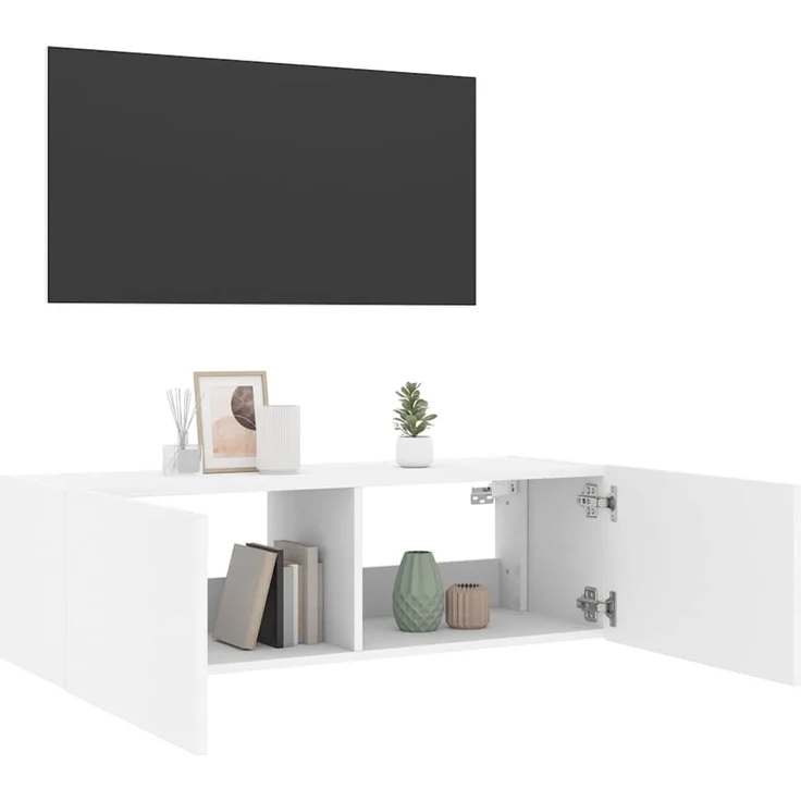 TV-Wandschrank, Fernsehschrank mit LED-Leuchten Weiß 100 x 35 x 31 cm – Bild 7