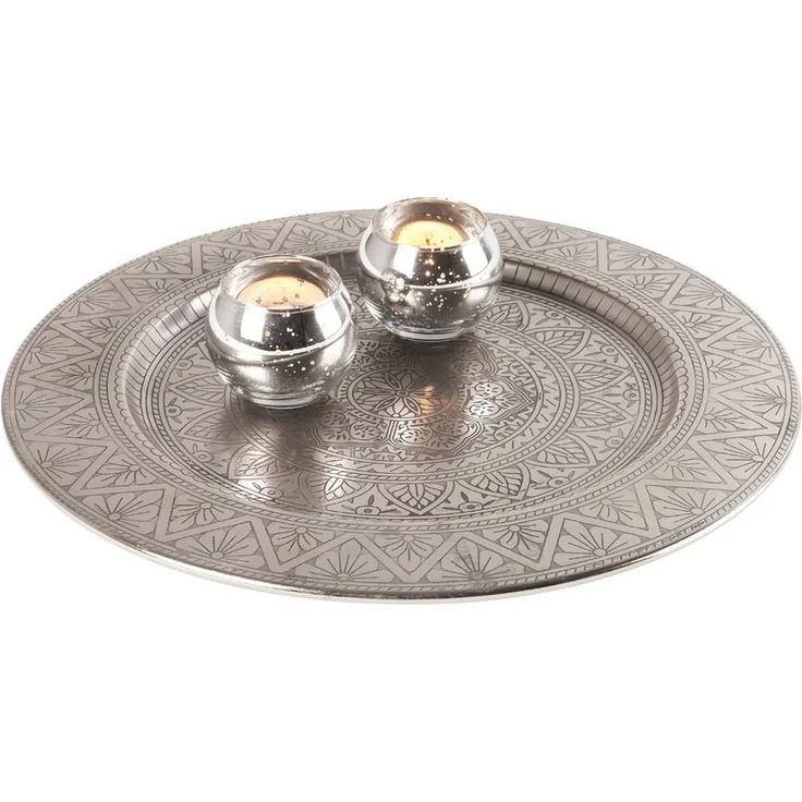 Marrakesch Orient & Mediterran Interior Tablett Orientalisches rundes Tablett aus Metall Manar 35cm, Handarbeit – Bild 1