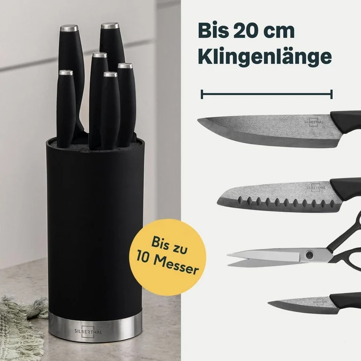 SILBERTHAL Messerblock mit Keramikmesser Set (2tlg), Flexibler Borsteneinsatz, Rutschfester Boden – Bild 2