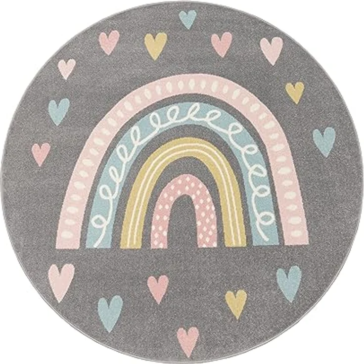 Paco Home Kinderteppich Nino 887, rund, Höhe: 13 mm, Kurzflor, Spielteppich, Motiv Regenbogen & Herzen, Kinderzimmer – Bild 7