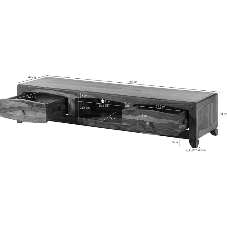TV-Board Sheesham 160 x 43 x 33 braun lackiert ANCONA #112 – Bild 8