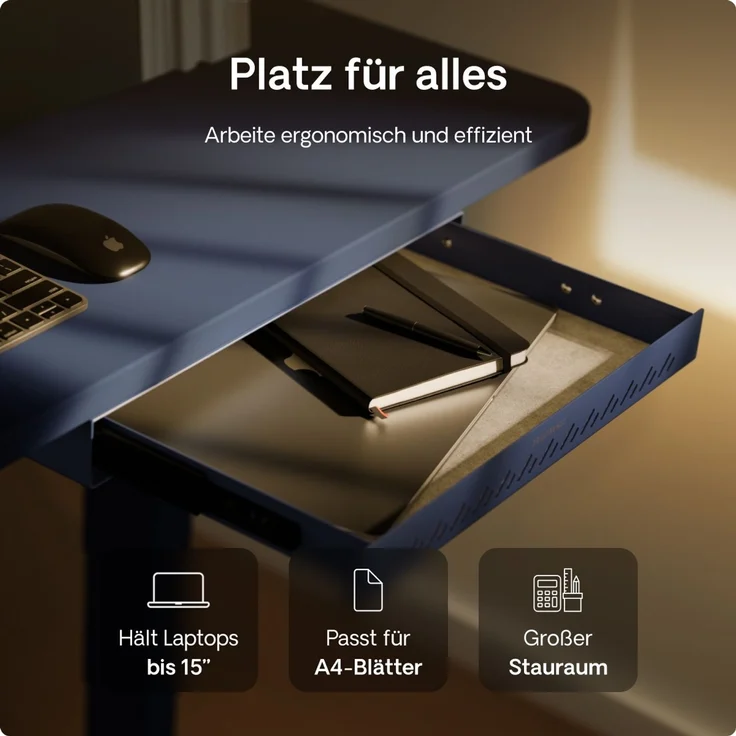 Schubladen-Organizer unter dem Schreibtisch, 41 x 27 x 5 cm, Hochwertiger Stahl, Ausziehbarer Platzsparer Blau – Bild 6