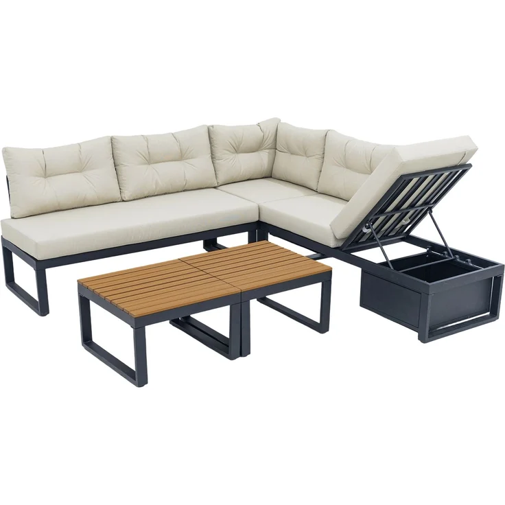 Gartenlounge-Set, Polyester mit Liegefunktion & Stauraum, 191,5x191,5x79 cm, Beige – Bild 10