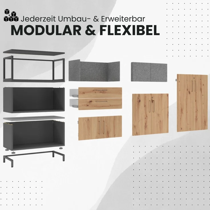 bümö flexi Regal mit werkzeuglosem Schnellaufbausystem, Dekor: graphit - Modulares Aktenregal 80 cm breit aus Holz für 2 Ordnerhöhe mit Threespine-Klicksystem, FW28REKG-G – Bild 8