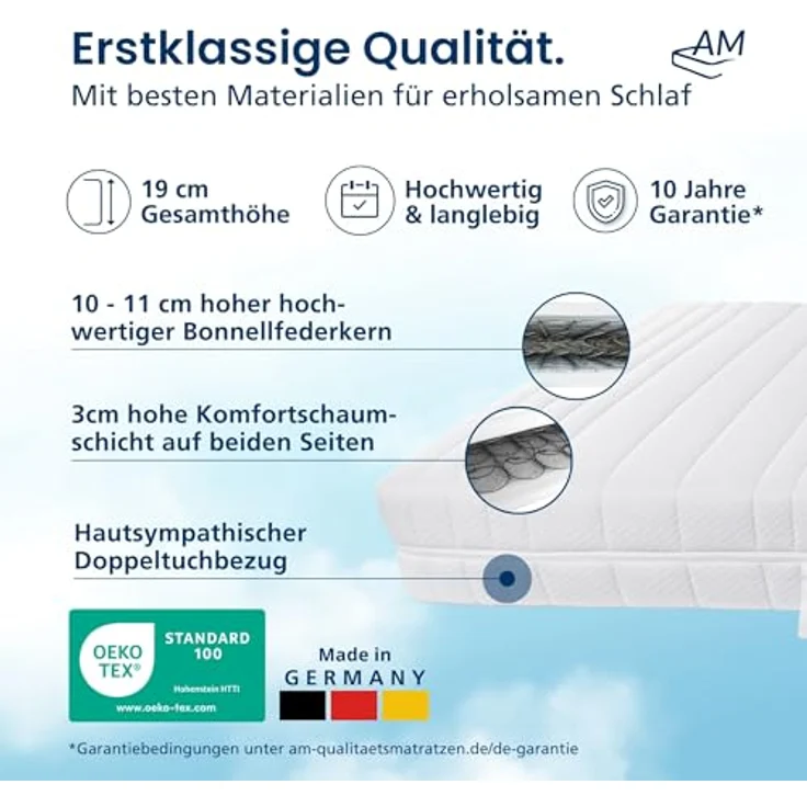 AM Qualitätsmatratzen Bonellfederkernmatratze, H3/H4, Höhe 19 cm, 90x200 cm – Bild 5
