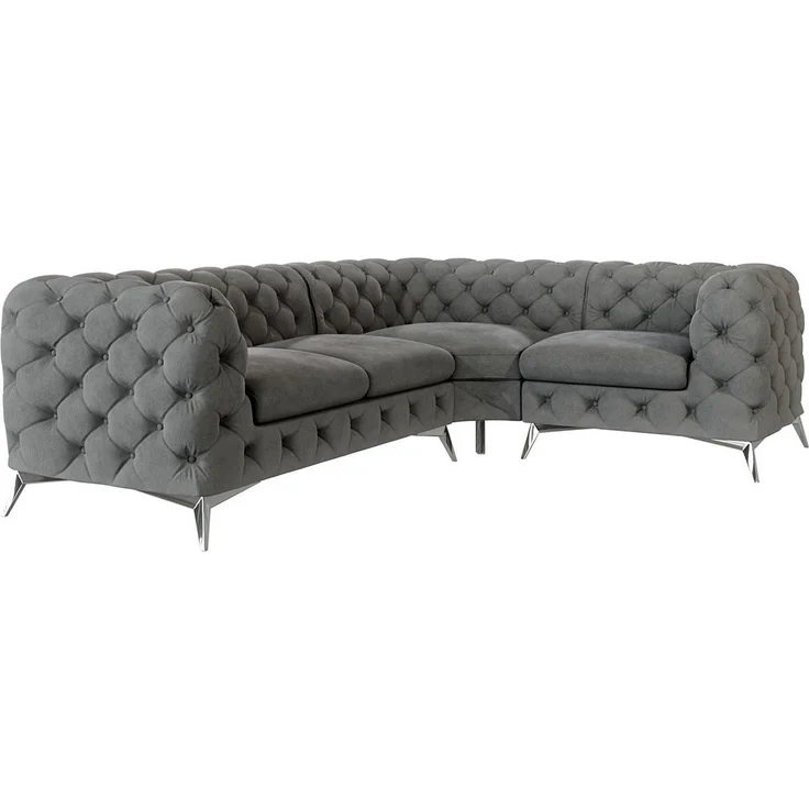S-Style Möbel Ecksofa Chesterfield Kalina mit Silber Metall Füßen, mit Wellenfederung – Bild 5