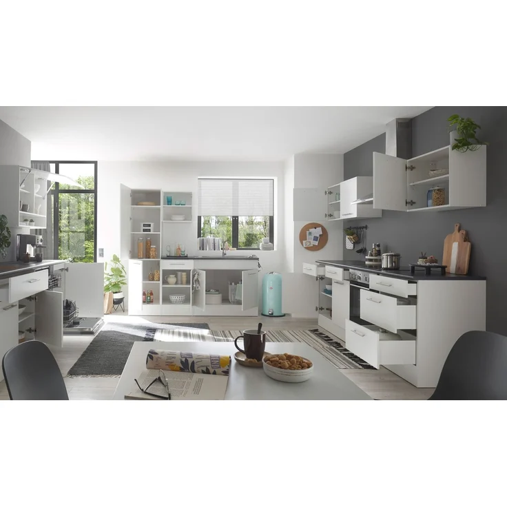 EDDY Moderner Herdumbauschrank in Weiß matt, Metallic Grau - Geräumiger Küchenschrank mit viel Stauraum - 60 x 90 x 60 cm (B/H/T) – Bild 7