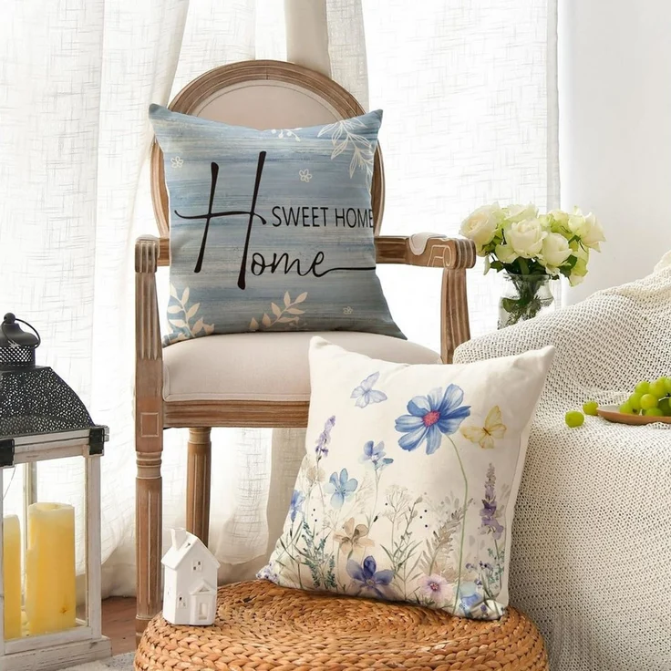 Diwzbyn Kissenbezüge 4er-Set dekorative Kissenbezüge mit Blumen- und Vogelmotiv, (4 Stück), 45*45CM, geeignet für Wohnzimmer, Sofa und Stühle – Bild 3