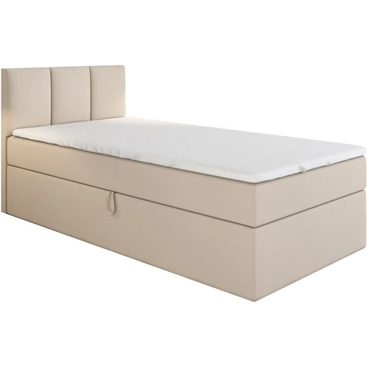 A&J MöbelLand GmbH Boxspringbett Einzelbett NASI mit Bettkasten, Topper und gepolstertem Kopfteil. (Boxspringbett mit Bettkasten und gepolstertem Kopfteil. Gratis Topper – nur jetzt erhältlich!, Kostenlose Lieferung! TOP ANGEBOT), Länge 208 cm Höhe 106 cm – Bild 1