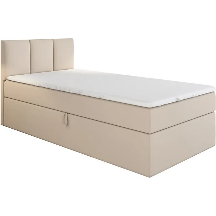 A&J MöbelLand GmbH Boxspringbett Einzelbett NASI mit Bettkasten, Topper und gepolstertem Kopfteil. (Boxspringbett mit Bettkasten und gepolstertem Kopfteil. Gratis Topper – nur jetzt erhältlich!, Kostenlose Lieferung! TOP ANGEBOT), Länge 208 cm Höhe 106 cm