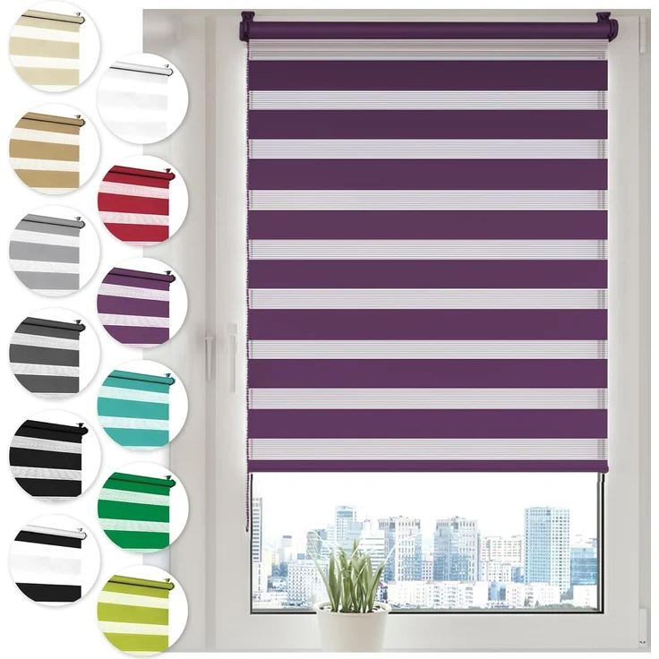 Doppelrollo Klemmfix ohne Bohren 50x150 cm Lila Duo Rollo Klemmrollo Sonnenschutzrollo Fensterrollo für Fenster & Türen Zebrarollo Seitenzugrollo – Bild 1
