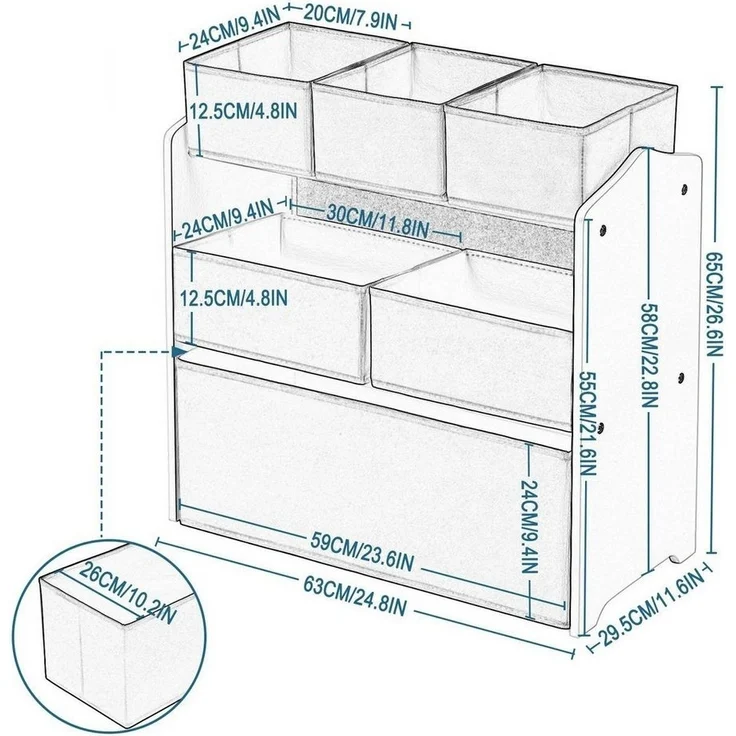 EUGAD Kinderregal, 1-tlg, Aufbewahrungsboxen aus MDF Vliesstoff, Weiß+Grau – Bild 2