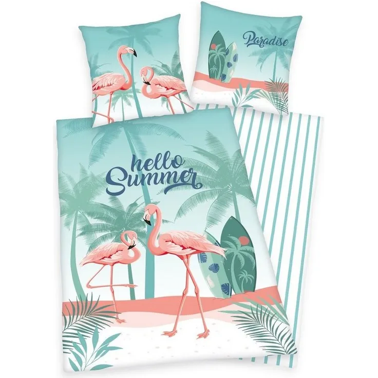 Wende Bettwäsche Set mit Flamingo 135x200 + 80x80 cm