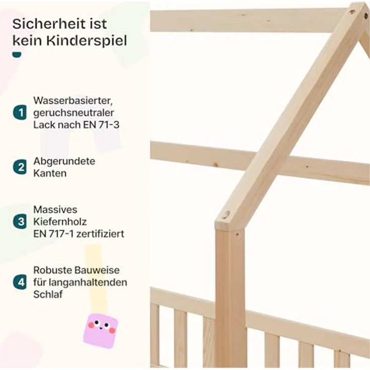 Hausbett Hesel, Kinderbett, Lattenrost und Matratze, Holzoptik, 90x200 cm – Bild 6