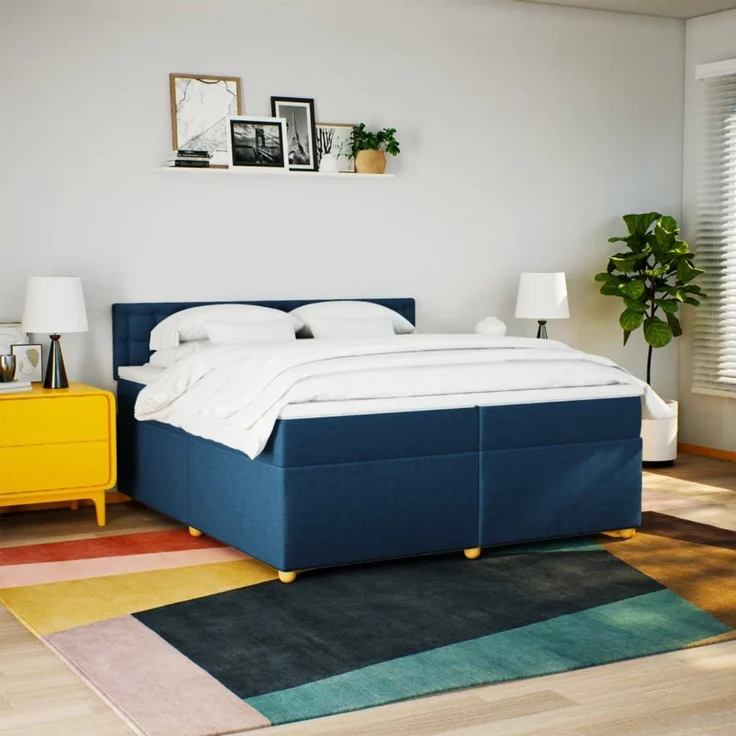 vidaXL Boxspringbett mit Matratze Blau 200x200 cm Stoff 3289107 – Bild 4
