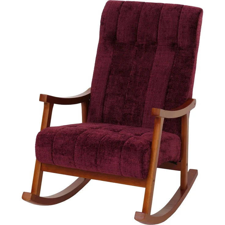 Schaukelstuhl HWC-K10, Relaxsessel, Holz FSC® Stoff/Textil Chenille (465g/m²) ~ bordeaux, Gestell Walnuss-Optik – Bild 9
