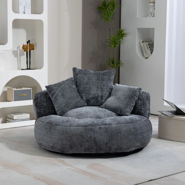Sitzsack-Sessel aus Chenille mit hoher Rückenlehne & Armlehnen, 108 x 108 x 52 cm, Grau – Bild 1