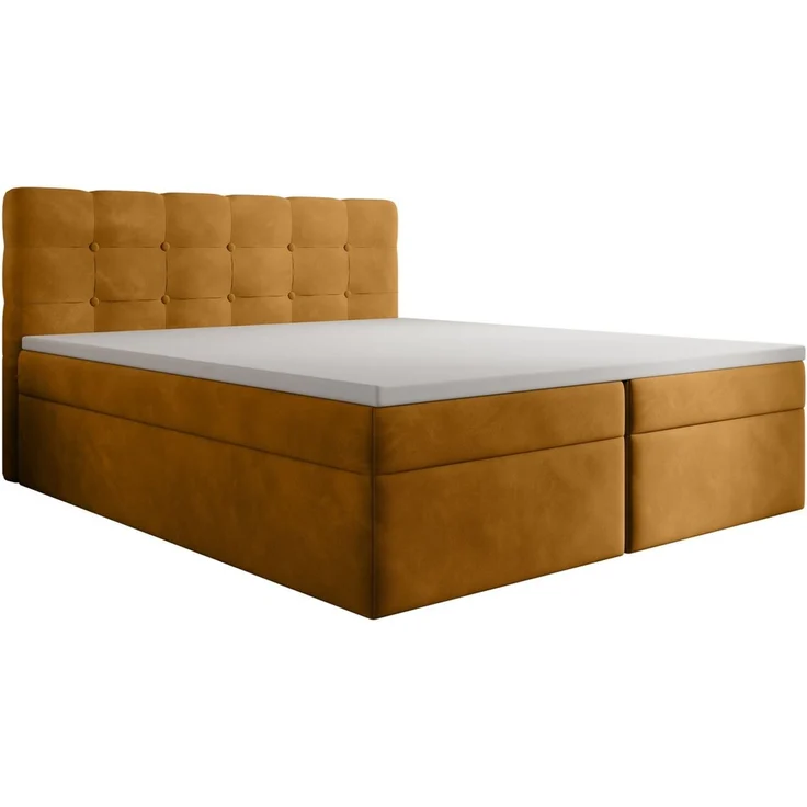 thematys Boxbett Luxus mit Bettkasten 200x200cm, mit Bonnellfederkernmatratze H3, Bouclé/Velours, mit Stauraum, mit 3 cm Topper, Senfgelb (Holland 410), Art.-Nr. S0WGG0ANDEG – Bild 2