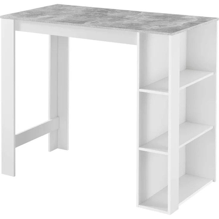 Bartisch Danderyd 120x60x106 cm mit 3 Ablagefächern Weiß/Betonoptik [en. casa]