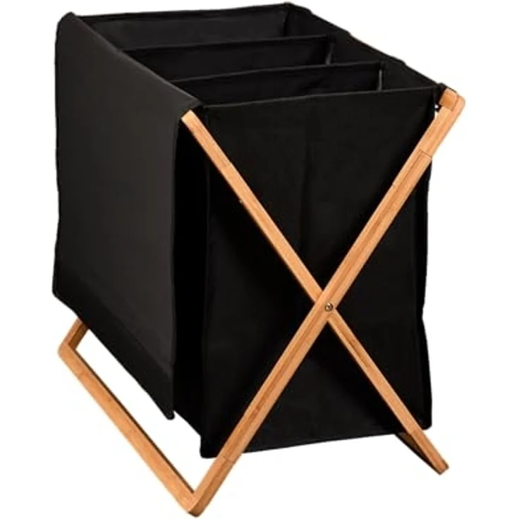 KESPER 3-fach Wäschesammler aus recyceltem Polyester und Bambus / Wäschekorb – Bild 3