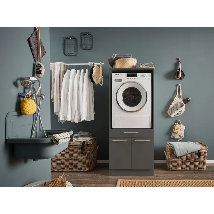 Geräteschrank Laundry / Laundreezy, Holzwerkstoff, Anthrazit, 68 x 162 x 68 cm – Bild 1