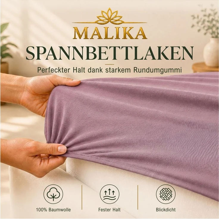 Malika Spannbettlaken aus 100% Baumwolle, 90-100x200, Beere, Jersey Baumwolle, Gummizug: Ja, (1 Stück), Allergikergeeignet, Pflegeleicht und Atmungsaktiv – Bild 2