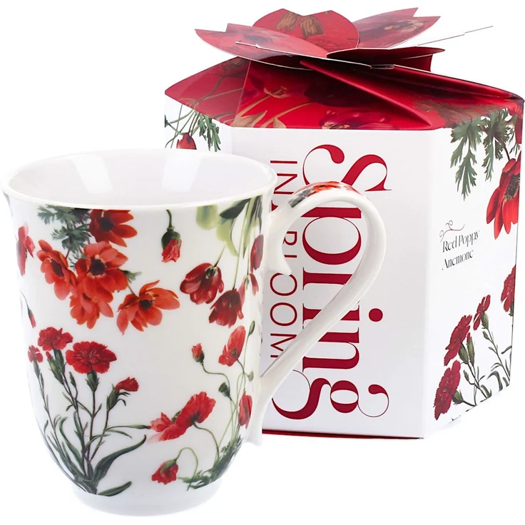 DUO Spring in bloom Becher 460 ml RED FLOWERS in dekorativer Box, New Bone China Porzellan – Bild 3
