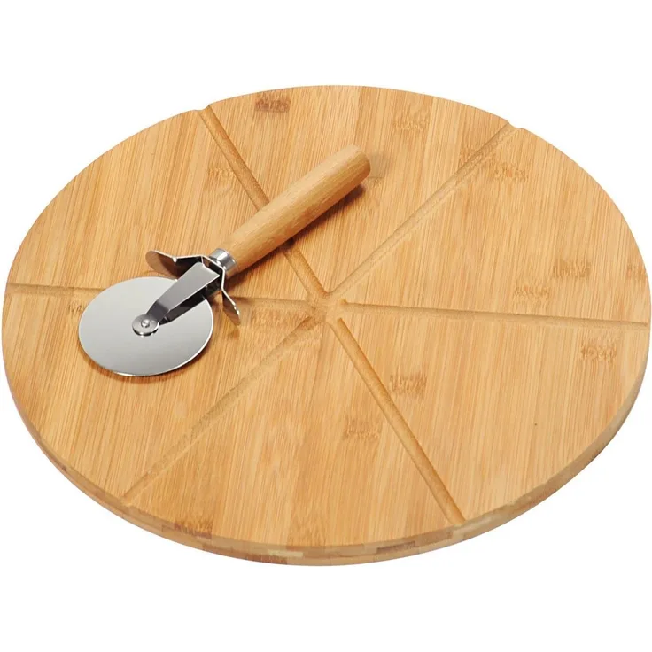 Pizza-Schneide- / Servierbrett mit Schneider - Bambus - Ø 32cm