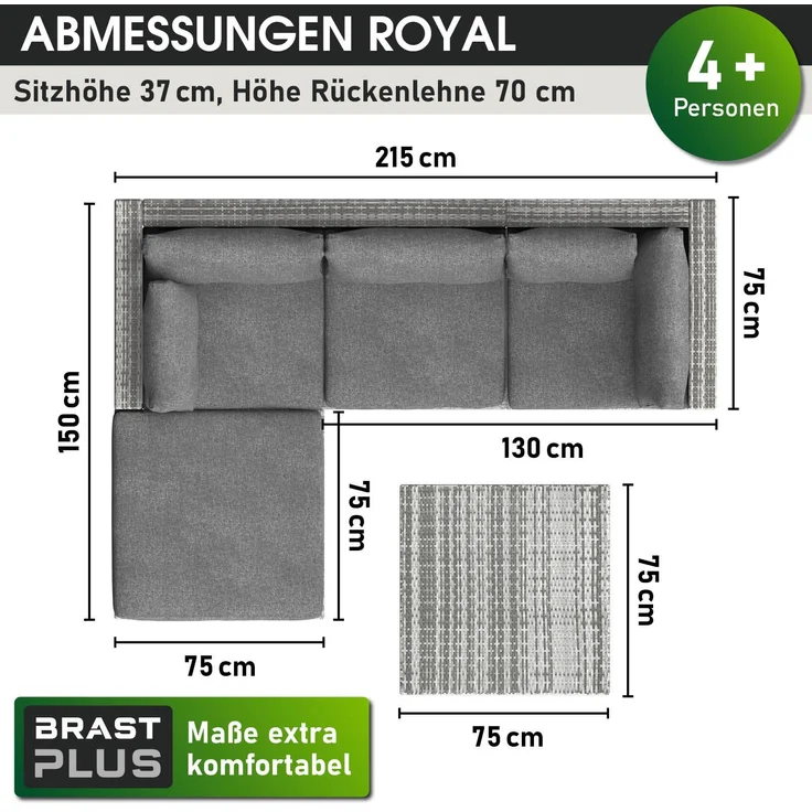 BRAST Gartenmöbel Lounge Sofa Couch Set Royal Grau Poly-Rattan für 4 Personen – Bild 4