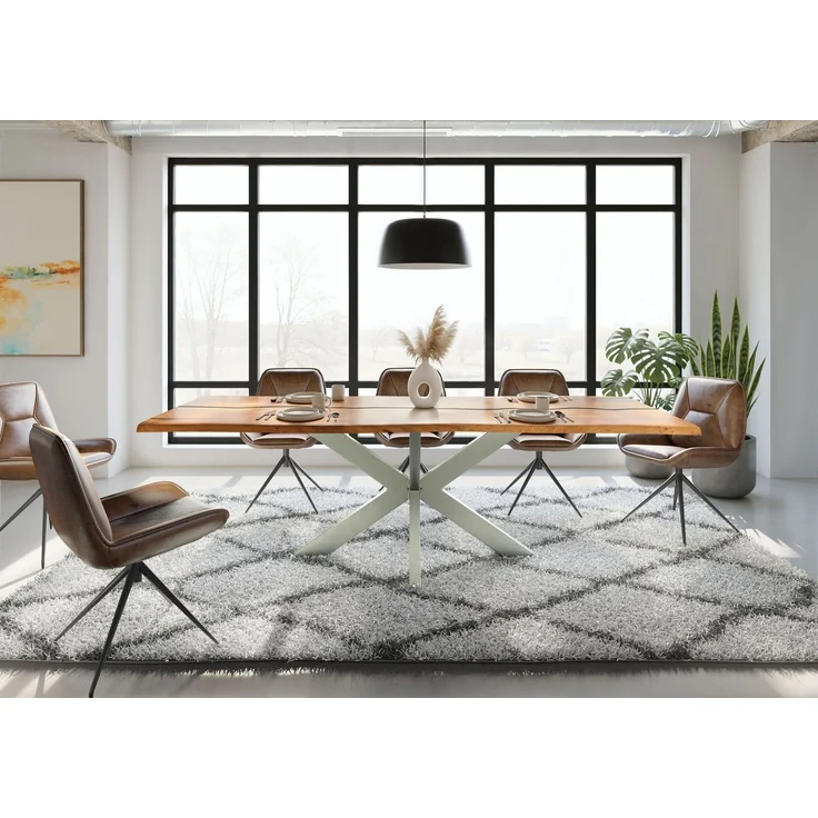 Baumtisch Akazie 240x100x74 natur lackiert / Epoxid schwarz, Kreuzgestell silber matt EPOXY – Bild 5